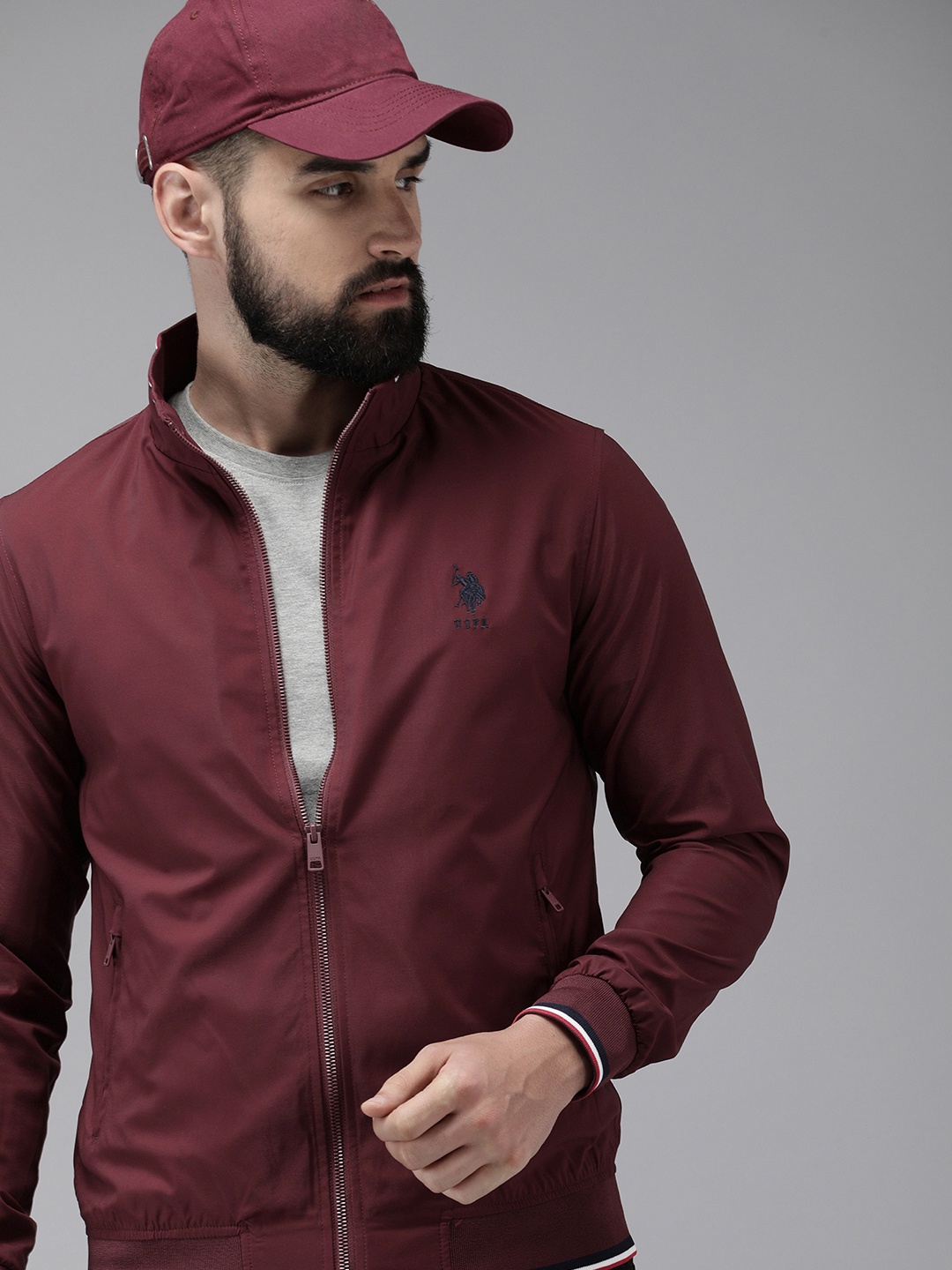 

U.S. Polo Assn. Solid Long Sleeves Bomber Jacket, Burgundy