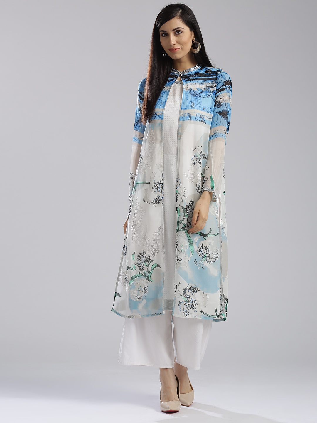 

WISHFUL by W Women White Woven Design Layered Kurta