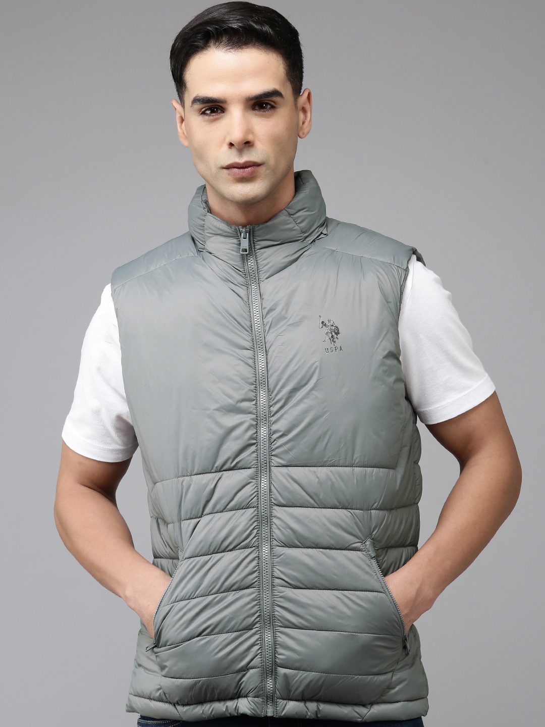 

U.S. Polo Assn. Sleeveless Hooded Puffer Jacket, Grey