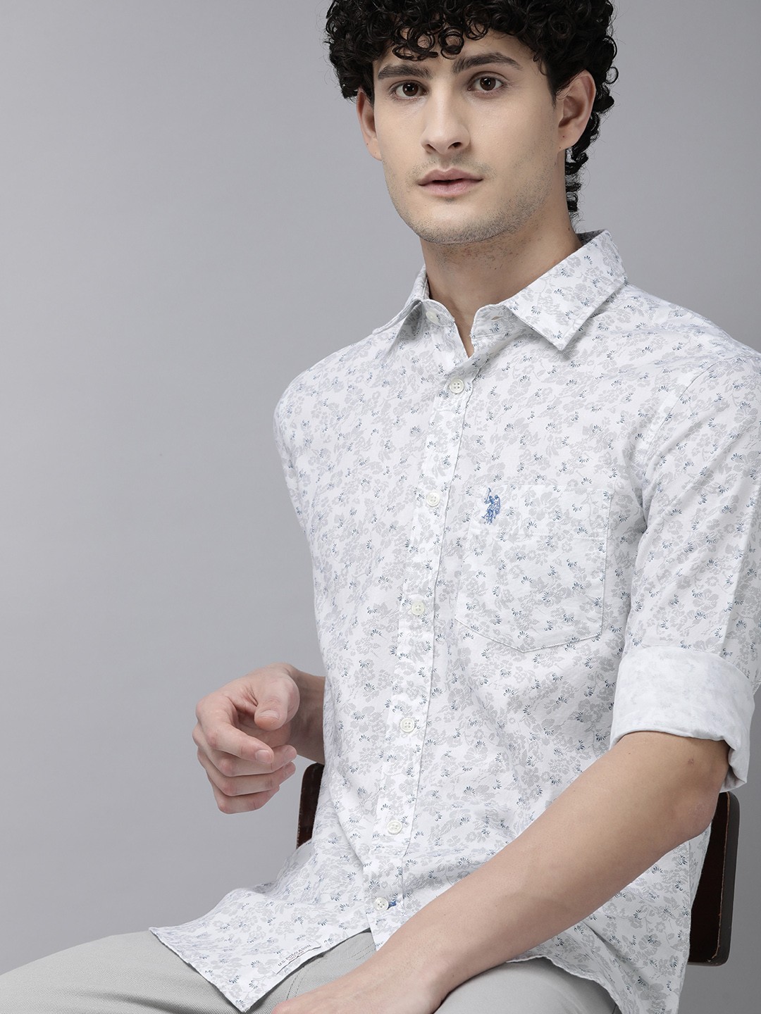 

U.S. Polo Assn. Tailored Fit Floral Printed Pure Cotton Casual Shirt, White