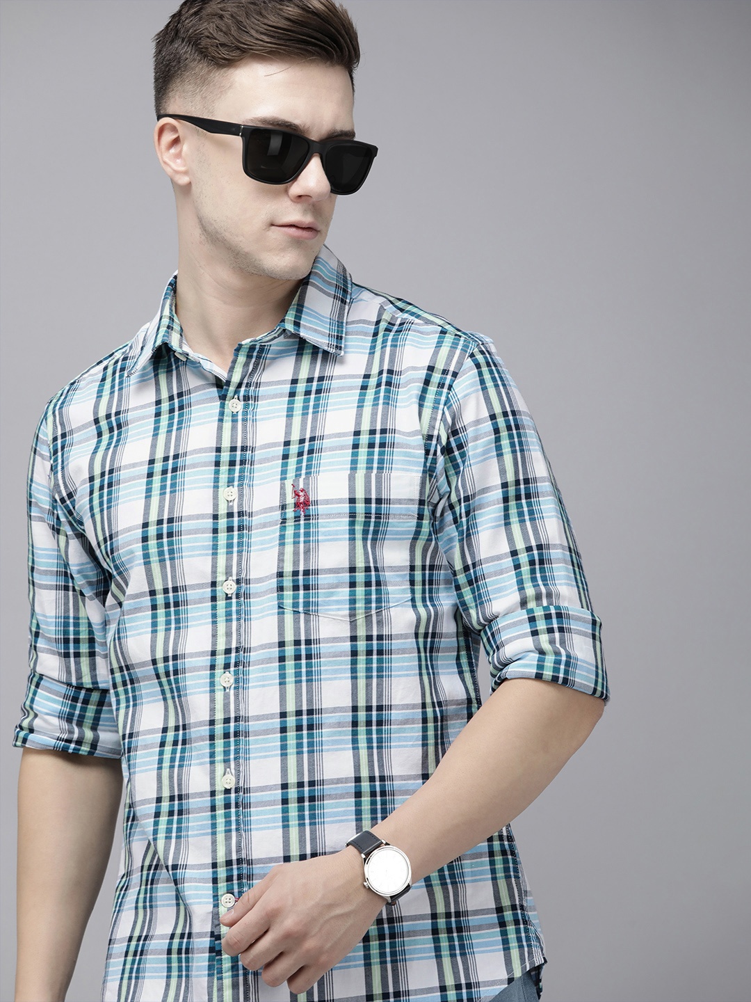 

U.S. Polo Assn. Pure Cotton Tailored Fit Checked Casual Shirt, Green