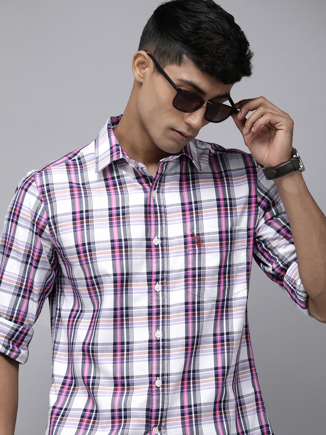 

U.S. Polo Assn. Pure Cotton Tailored Fit Tartan Checked Casual Shirt, Pink