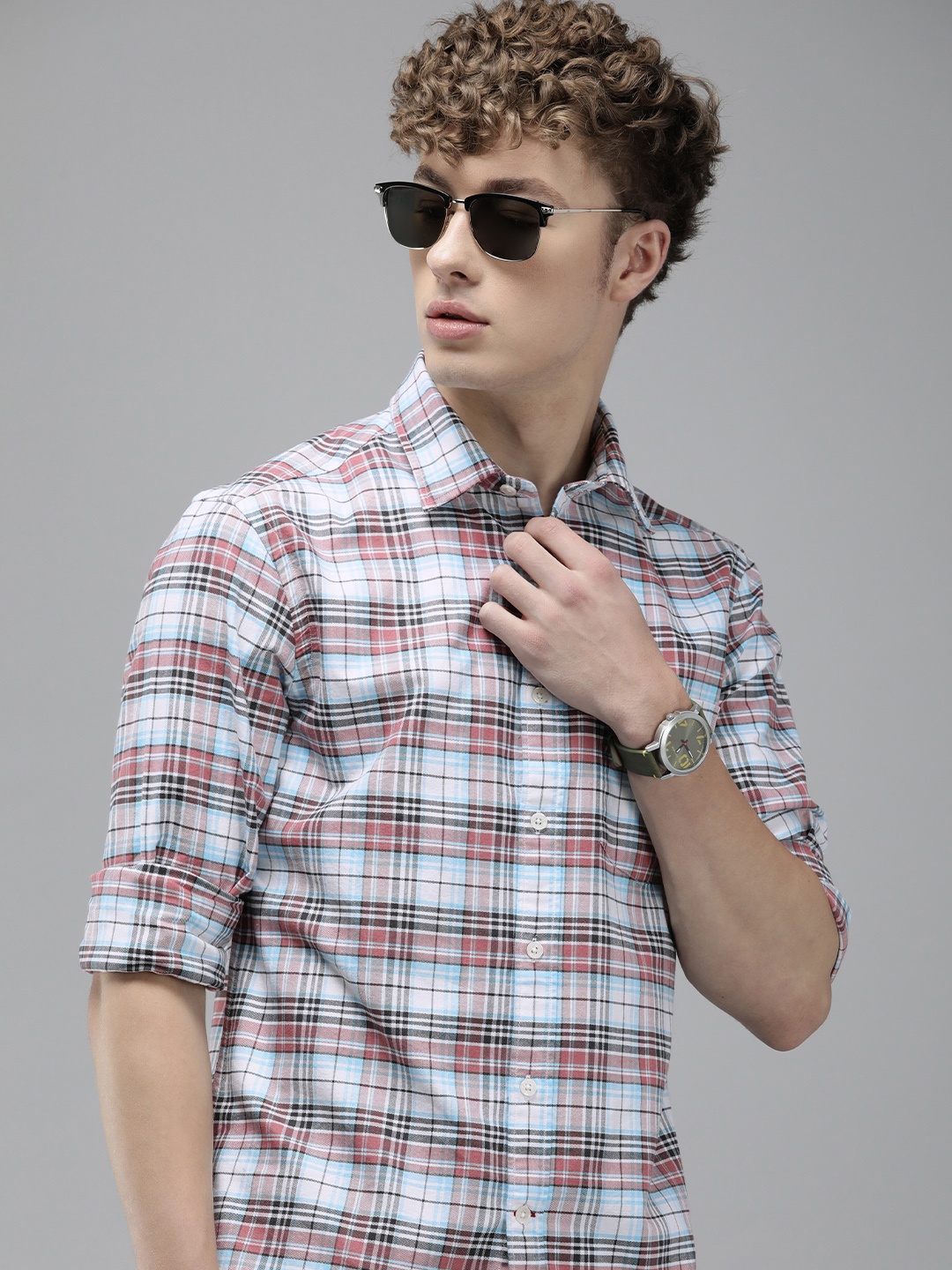 

U.S. Polo Assn. Tailored Fit Checked Pure Cotton Casual Shirt, Rust