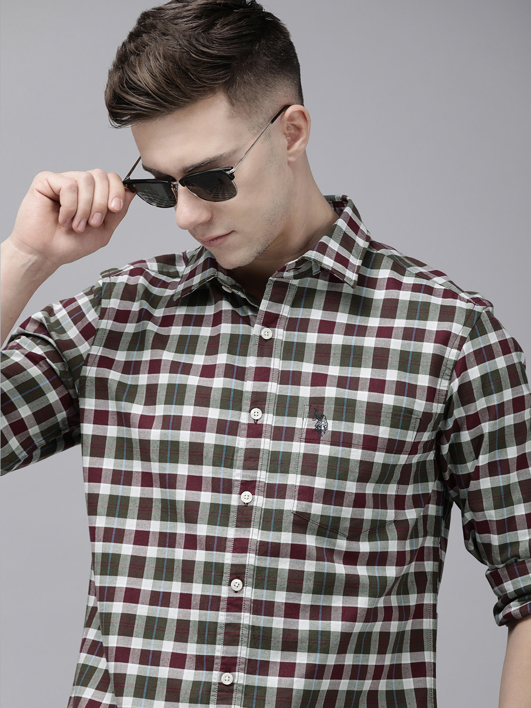 

U.S. Polo Assn. Tailored Fit Pure Cotton Checked Casual Shirt, Maroon