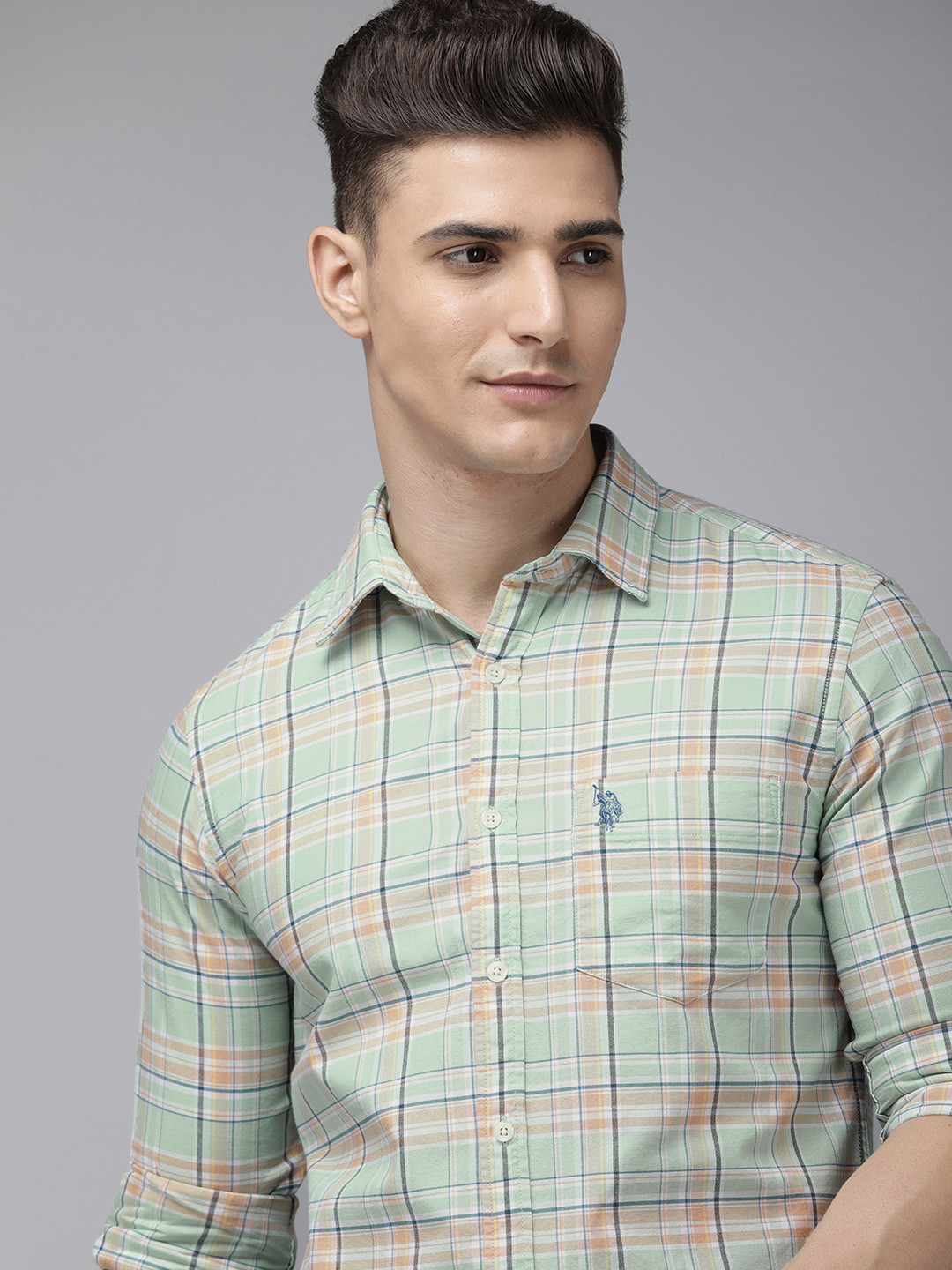 

U.S. Polo Assn. Pure Cotton Tailored Fit Checked Casual Shirt, Green
