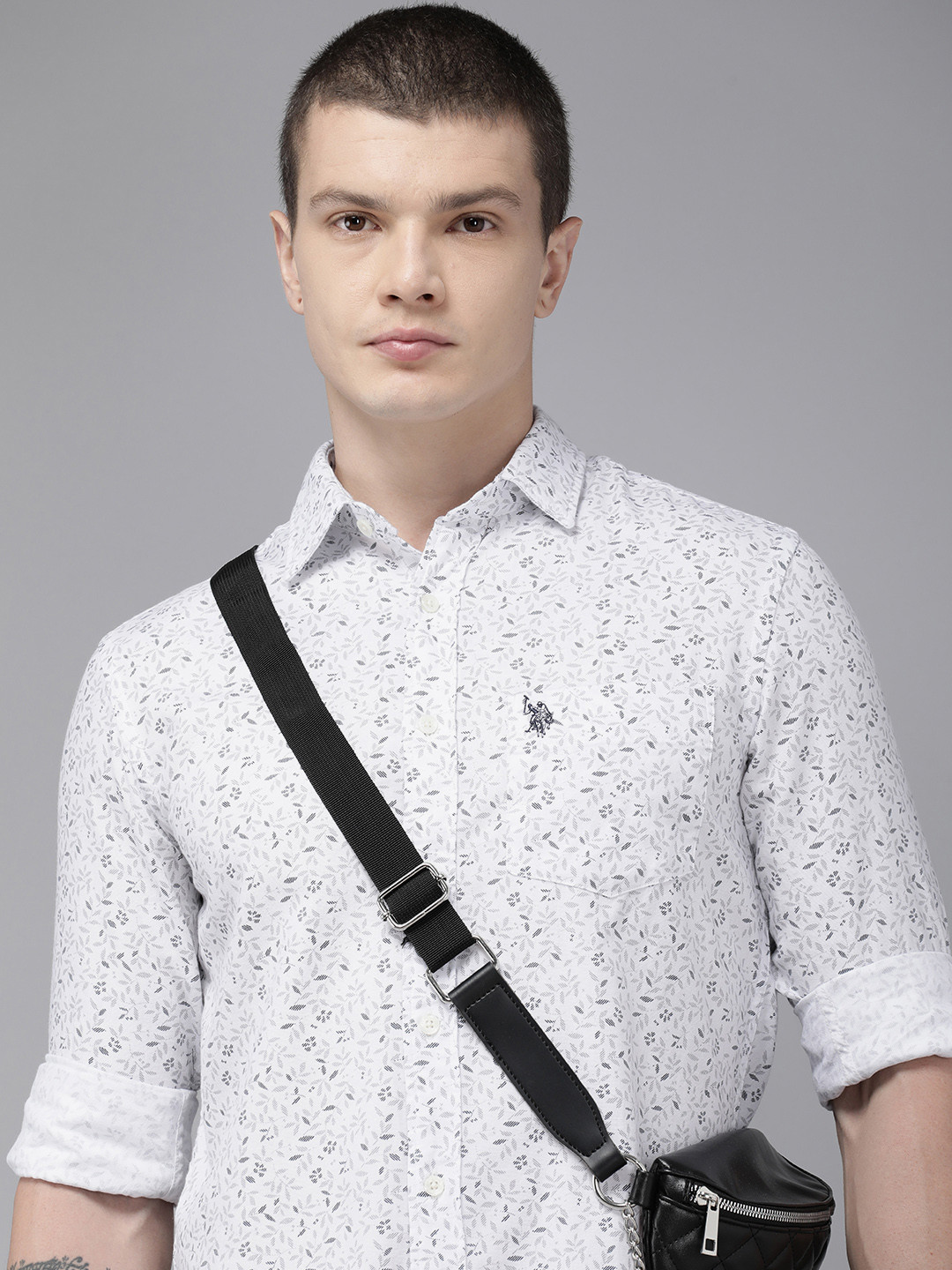 

U.S. Polo Assn. Pure Cotton Tailored Fit Floral Printed Casual Shirt, White