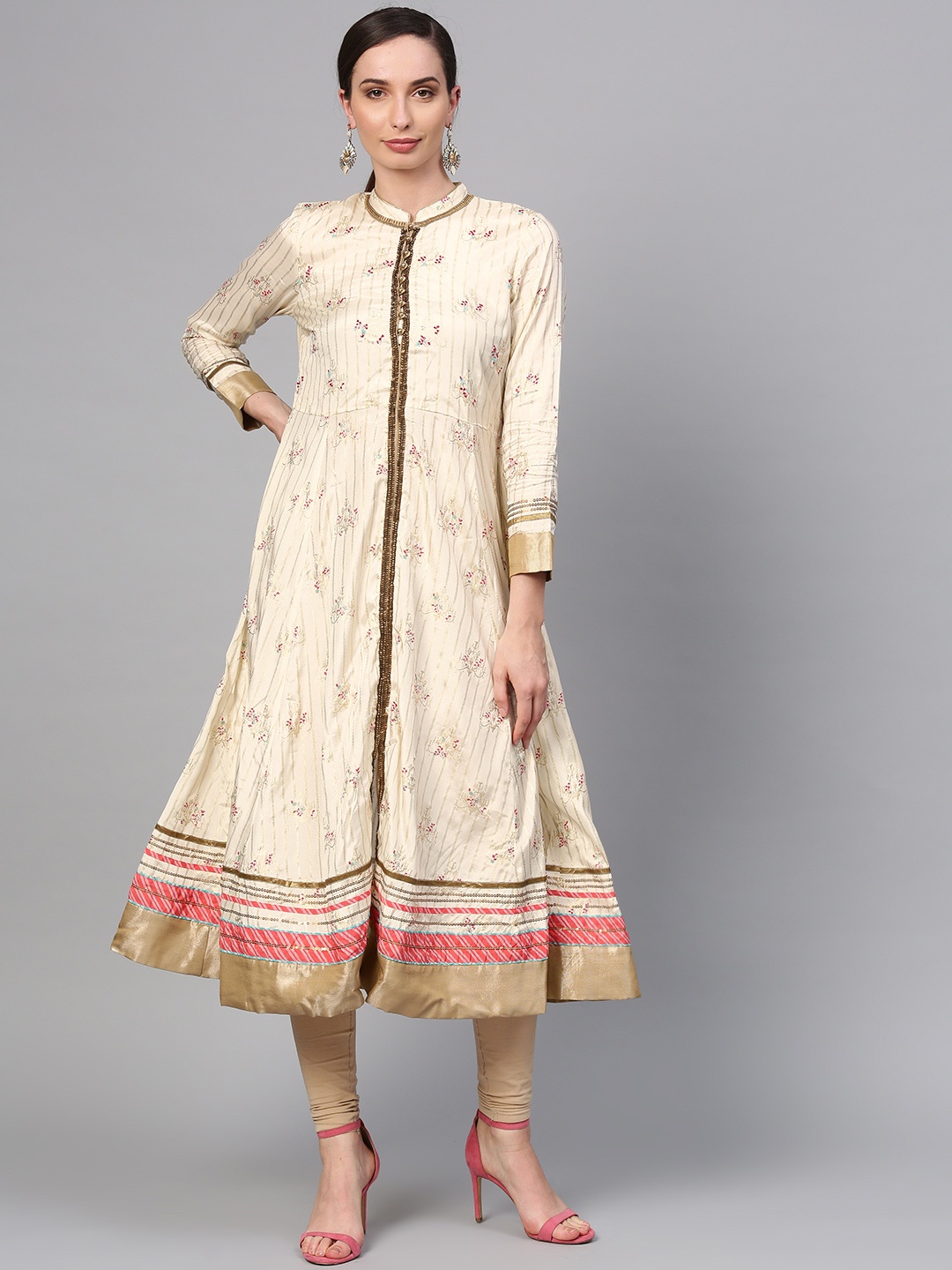 

WISHFUL by W Women Off-White & Golden Printed Anarkali Kurta