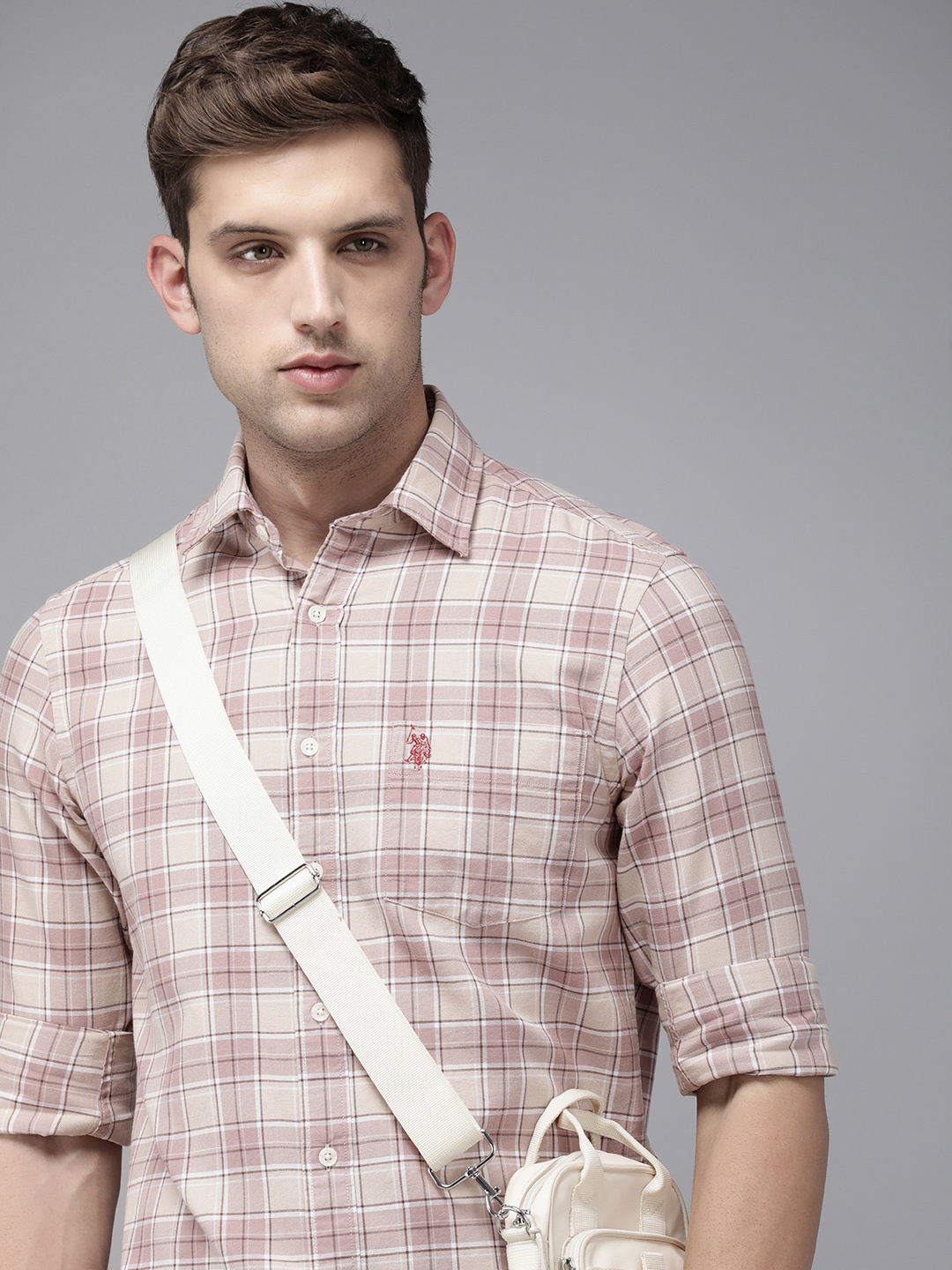 

U.S. Polo Assn. Pure Cotton Tailored Fit Checked Casual Shirt, Beige
