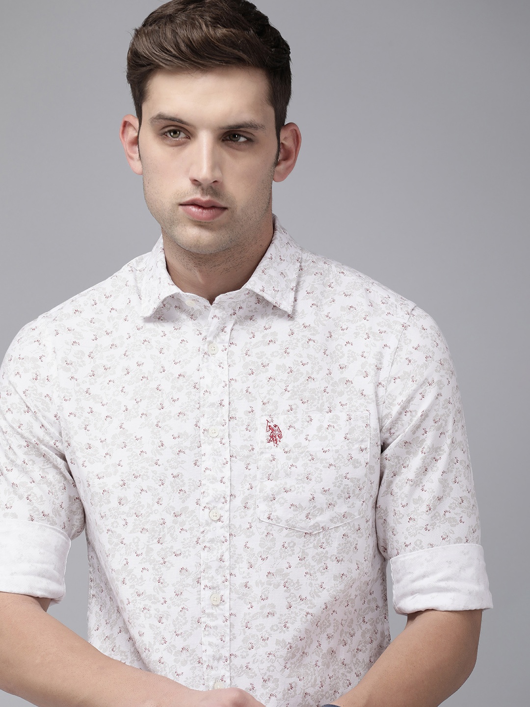 

U.S. Polo Assn. Pure Cotton Tailored Fit Floral Printed Casual Shirt, White