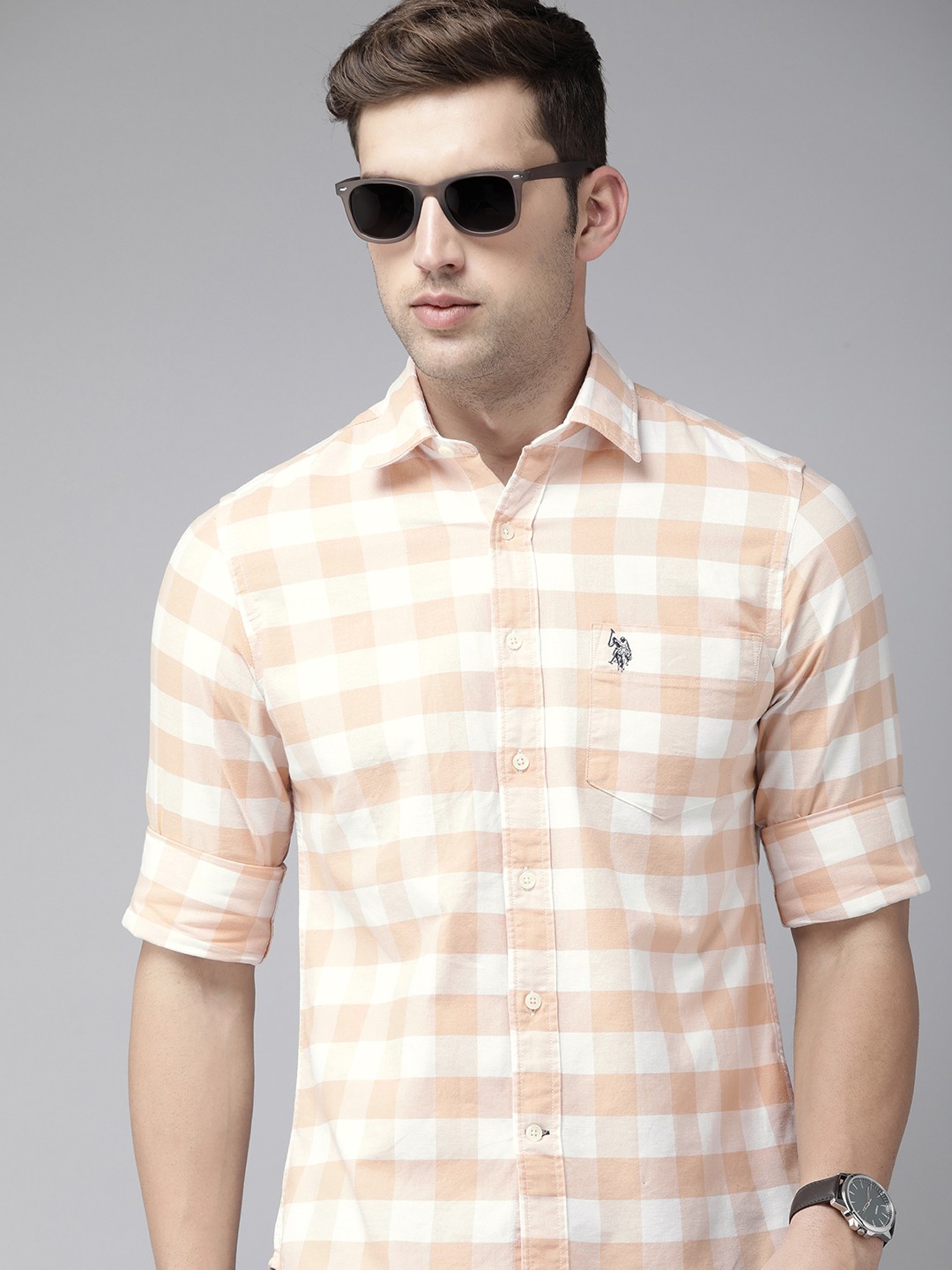 

U.S. Polo Assn. Pure Cotton Tailored Fit Checked Casual Shirt, Beige