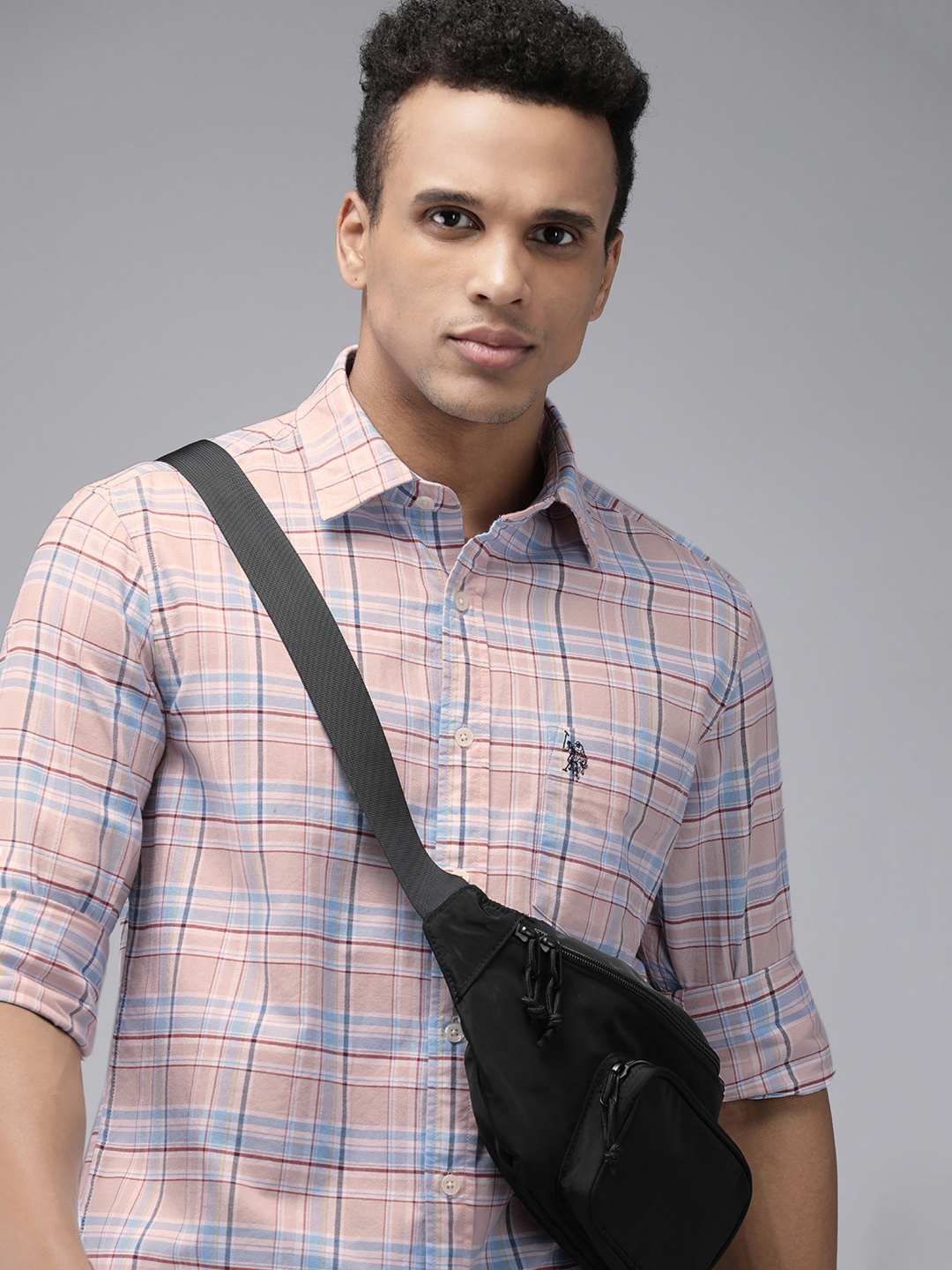 

U.S. Polo Assn. Pure Cotton Tailored Fit Checked Casual Shirt, Pink
