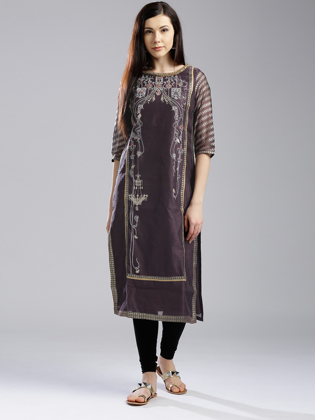 

WISHFUL by W Women Purple Printed Straight Kurta