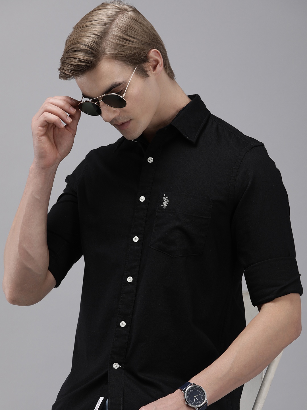 

U.S. Polo Assn. Pure Cotton Tailored Fit Solid Casual Shirt, Black