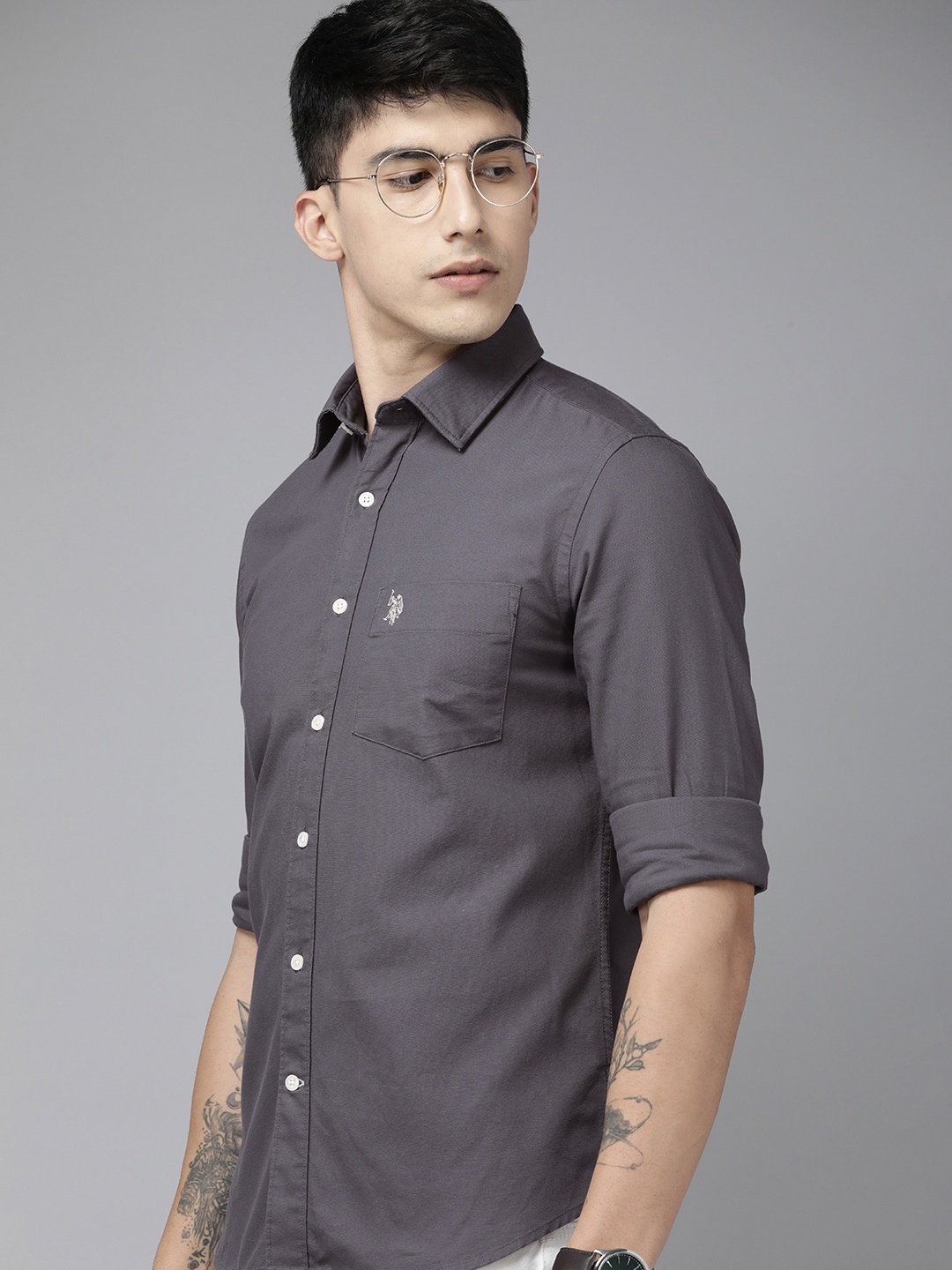 

U.S. Polo Assn. Pure Cotton Tailored Fit Solid Casual Shirt, Grey