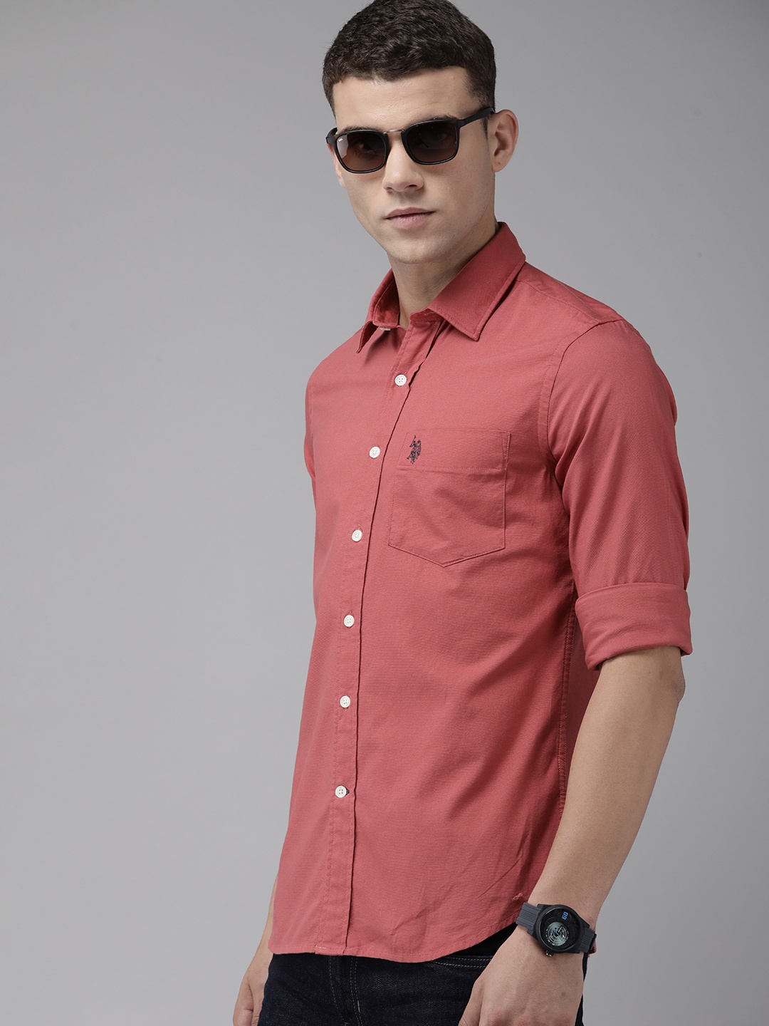

U.S. Polo Assn. Pure Cotton Solid Tailored Fit Casual Shirt, Red