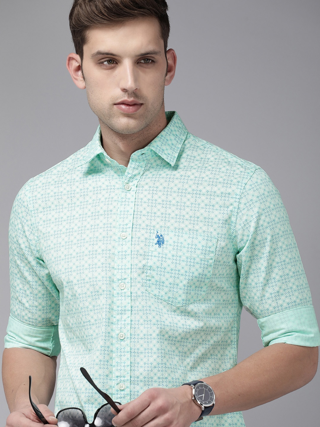 

U.S. Polo Assn. Pure Cotton Tailored Fit Printed Casual Shirt, Green
