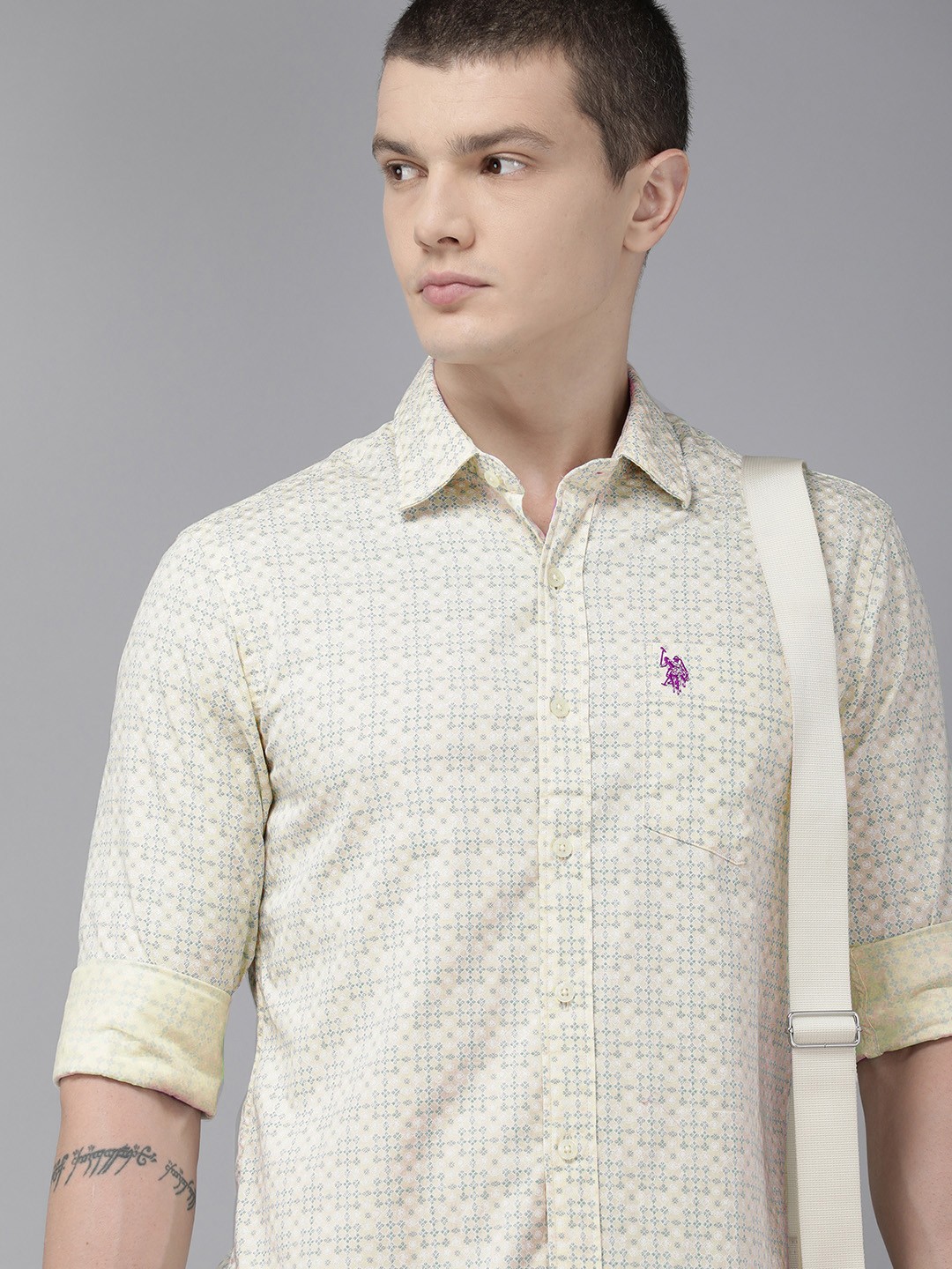 

U.S. Polo Assn. Pure Cotton Tailored Fit Printed Casual Shirt, Beige
