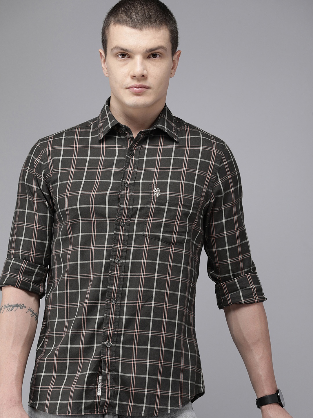 

U.S. Polo Assn. Pure Cotton Tailored Fit Checked Casual Shirt, Brown