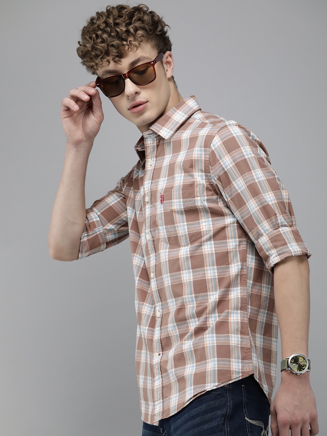 

U.S. Polo Assn. Tailored Fit Tartan Checks Pure Cotton Casual Shirt, Mauve