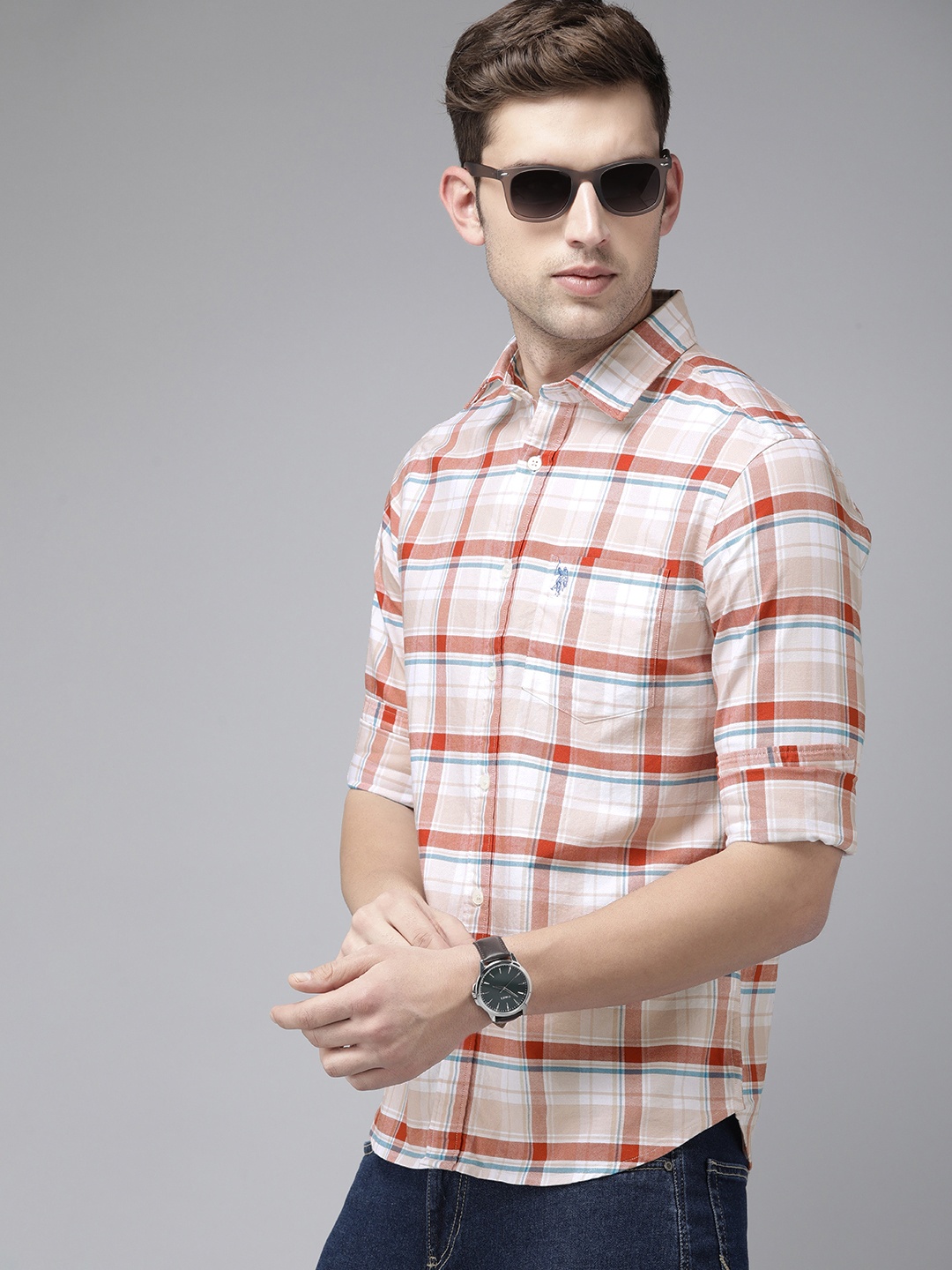 

U.S. Polo Assn. Pure Cotton Tailored Fit Checked Casual Shirt, Red