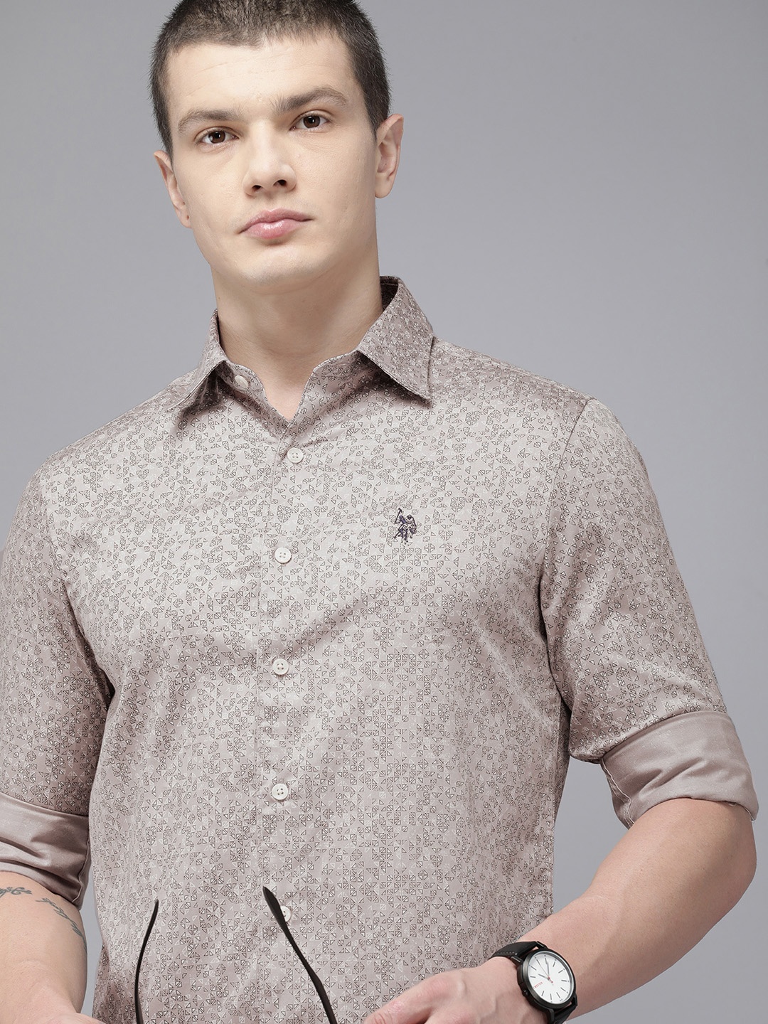 

U.S. Polo Assn. Pure Cotton Tailored Fit Printed Casual Shirt, Beige