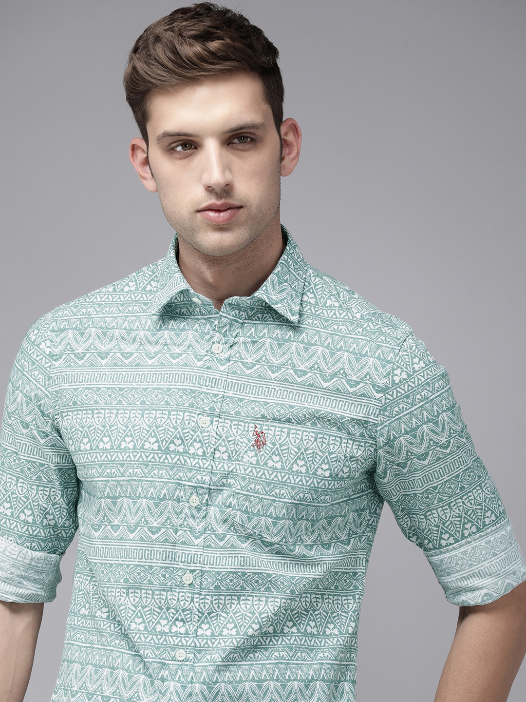 

U.S. Polo Assn. Pure Cotton Tailored Fit Printed Casual Shirt, Green