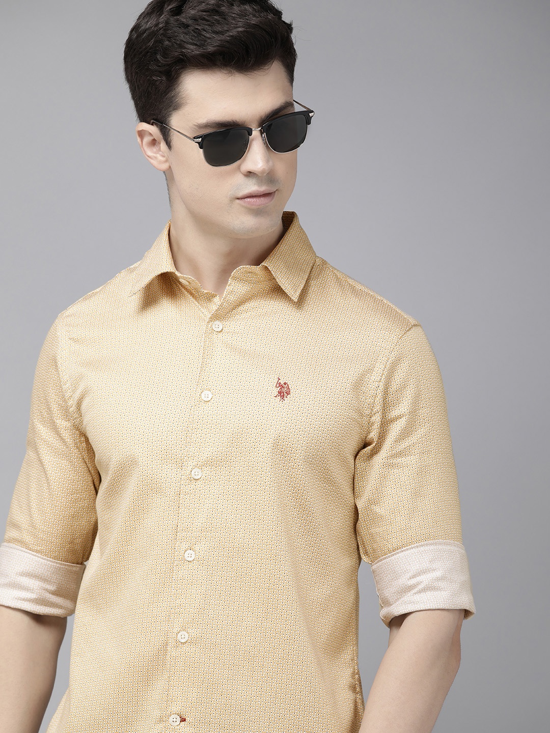 

U.S. Polo Assn. Pure Cotton Tailored Fit Micro Ditsy Printed Casual Shirt, Beige