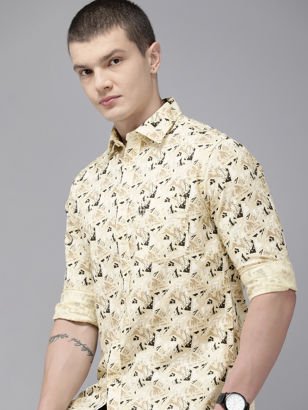 

U.S. Polo Assn. Pure Cotton Tailored Fit Printed Casual Shirt, Beige