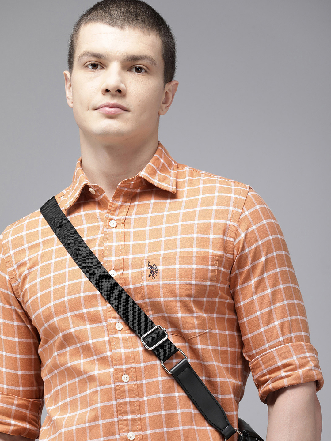 

U.S. Polo Assn. Pure Cotton Tailored Fit Checked Casual Shirt, Peach