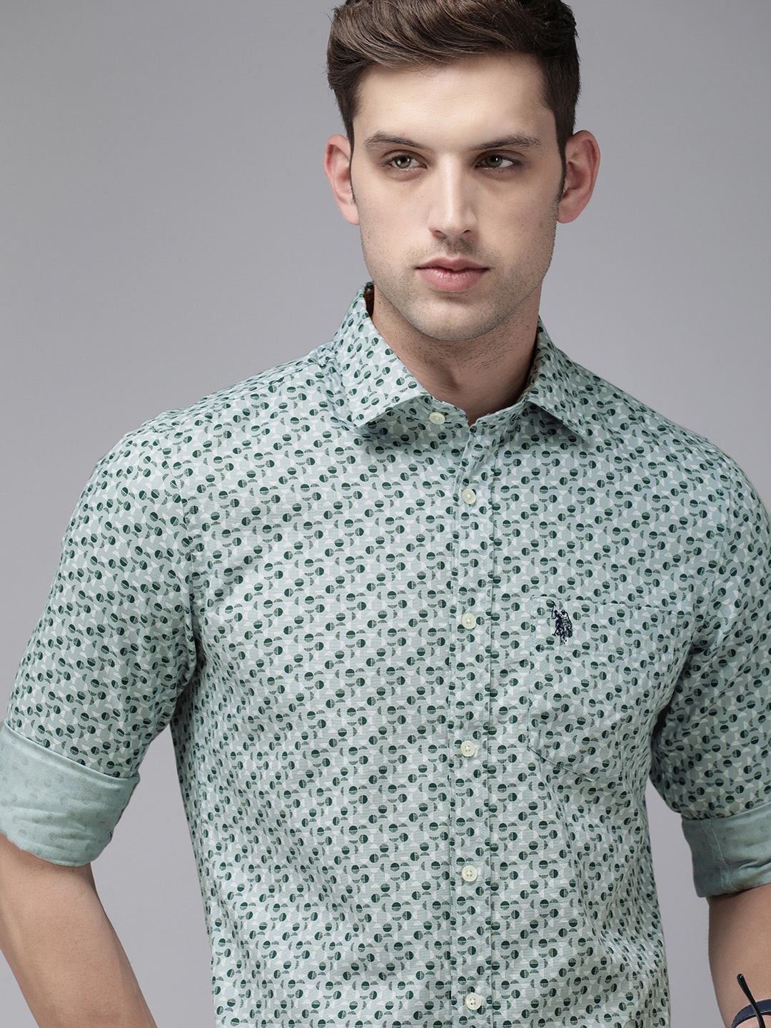 

U.S. Polo Assn. Pure Cotton Tailored Fit Printed Casual Shirt, Grey