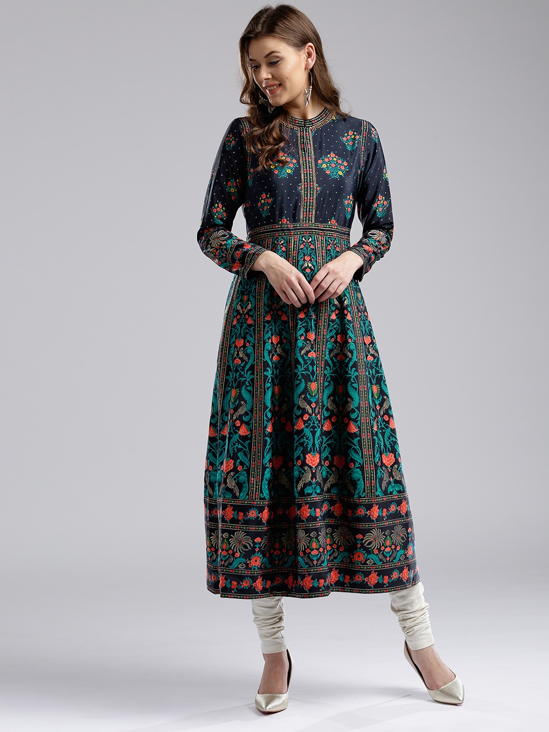 

Wishful by W Women Navy Blue Printed Anarkali Kurta