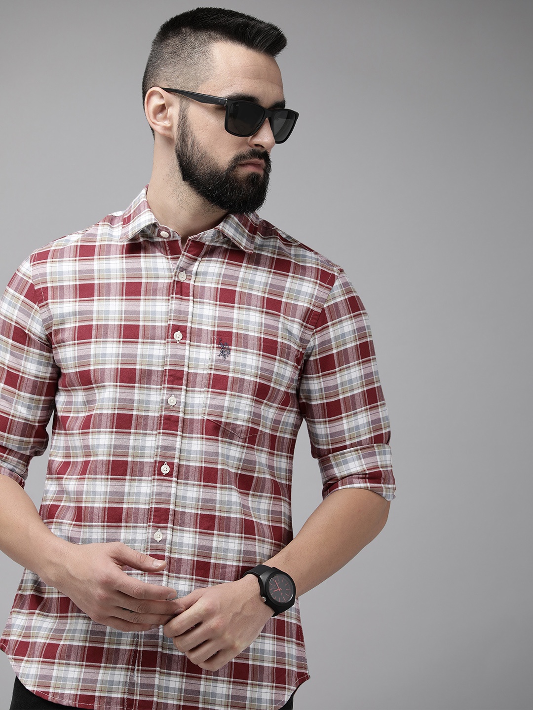 

U.S. Polo Assn. Pure Cotton Checked Tailored Fit Casual Shirt, Maroon