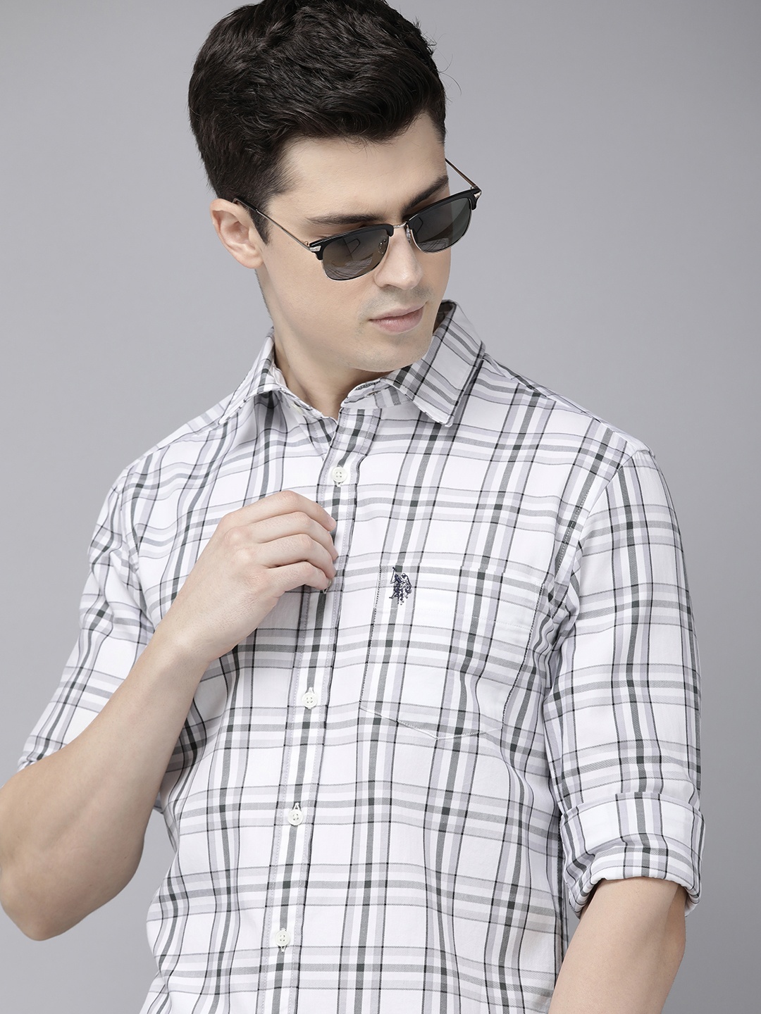 

U.S. Polo Assn. Pure Cotton Tailored Fit Checked Casual Shirt, Grey