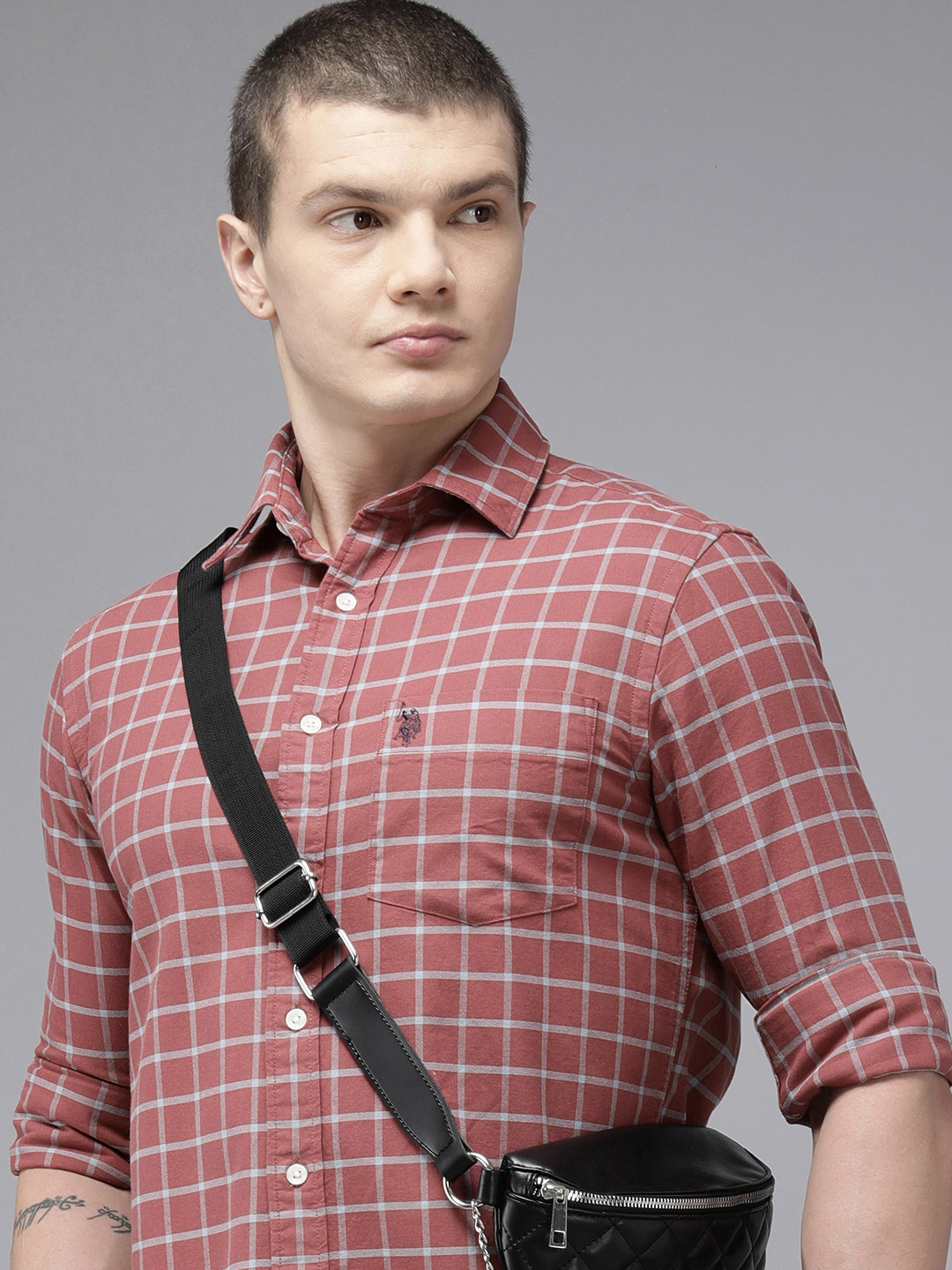 

U.S. Polo Assn. Pure Cotton Tailored Fit Checked Casual Shirt, Maroon