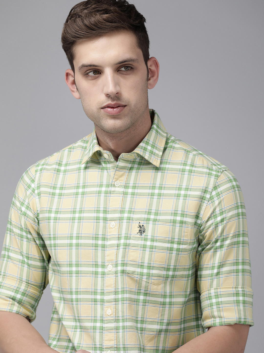 

U.S. Polo Assn. Pure Cotton Tailored Fit Tartan Checked Casual Shirt, Green