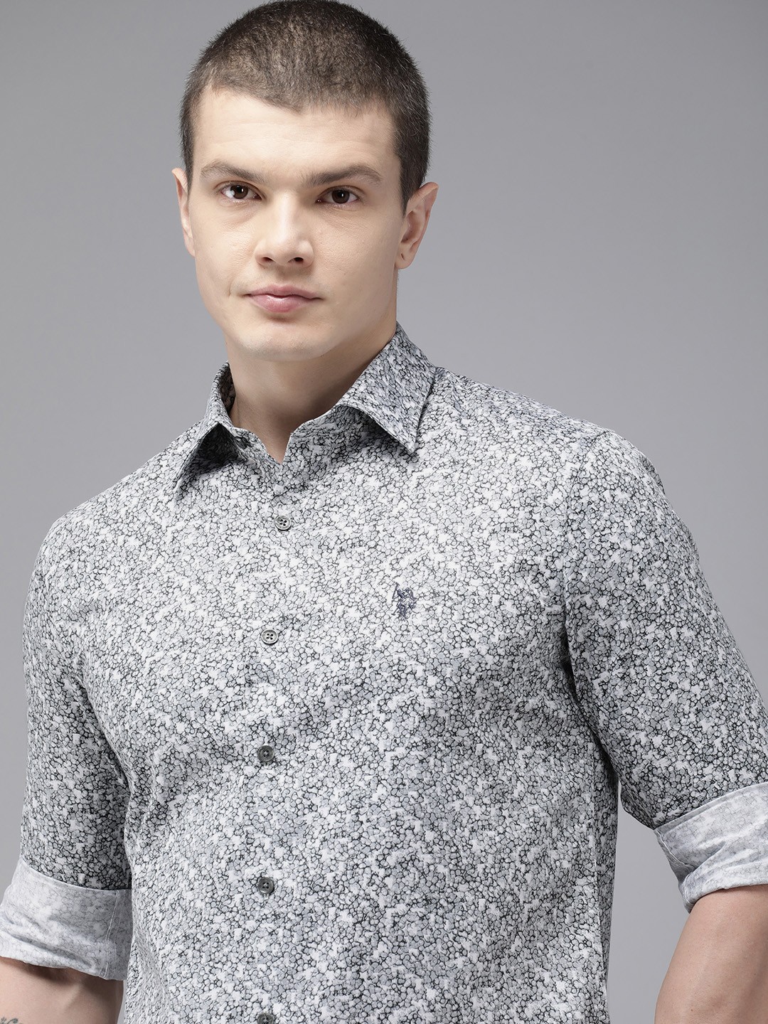 

U.S. Polo Assn. Pure Cotton Tailored Fit Printed Casual Shirt, Grey