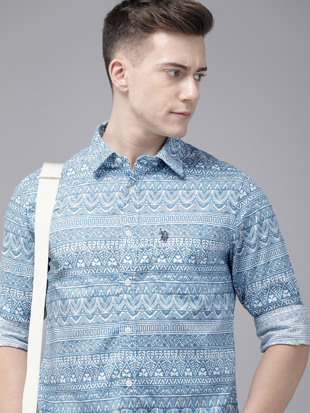 

U.S. Polo Assn. Pure Cotton Tailored Fit Printed Casual Shirt, Blue