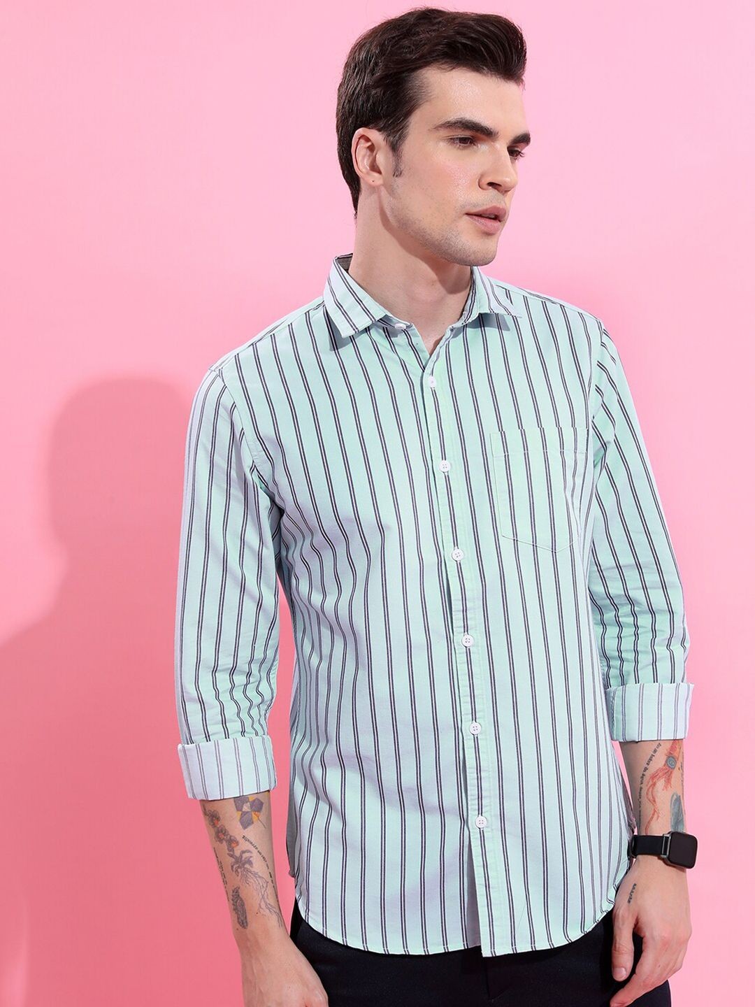 

KETCH Slim Fit Vertical Striped Casual Shirt, Blue