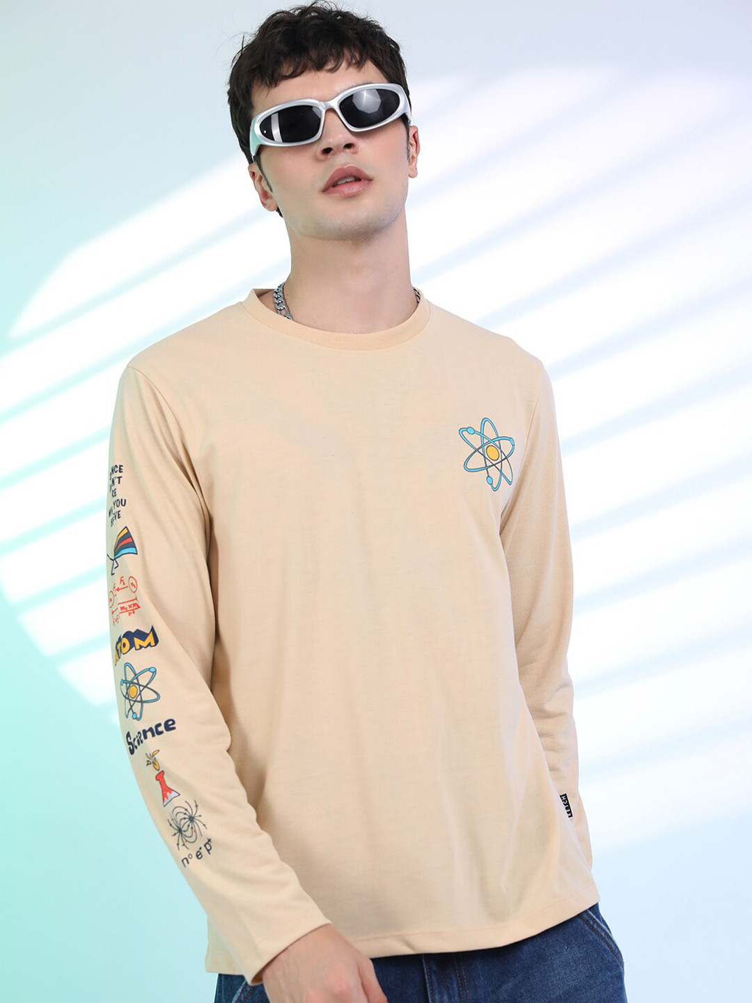 

KETCH Beige Typography Printed Round Neck Relaxed Fit Casual T-Shirt
