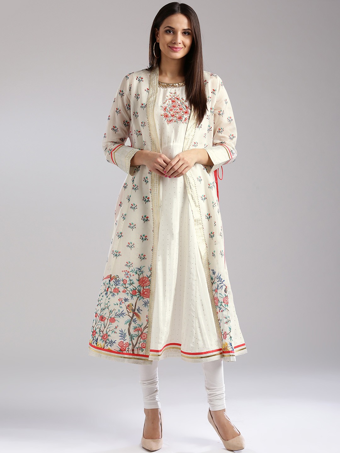 

WISHFUL by W Women Off-White Printed Layered A-Line Kurta