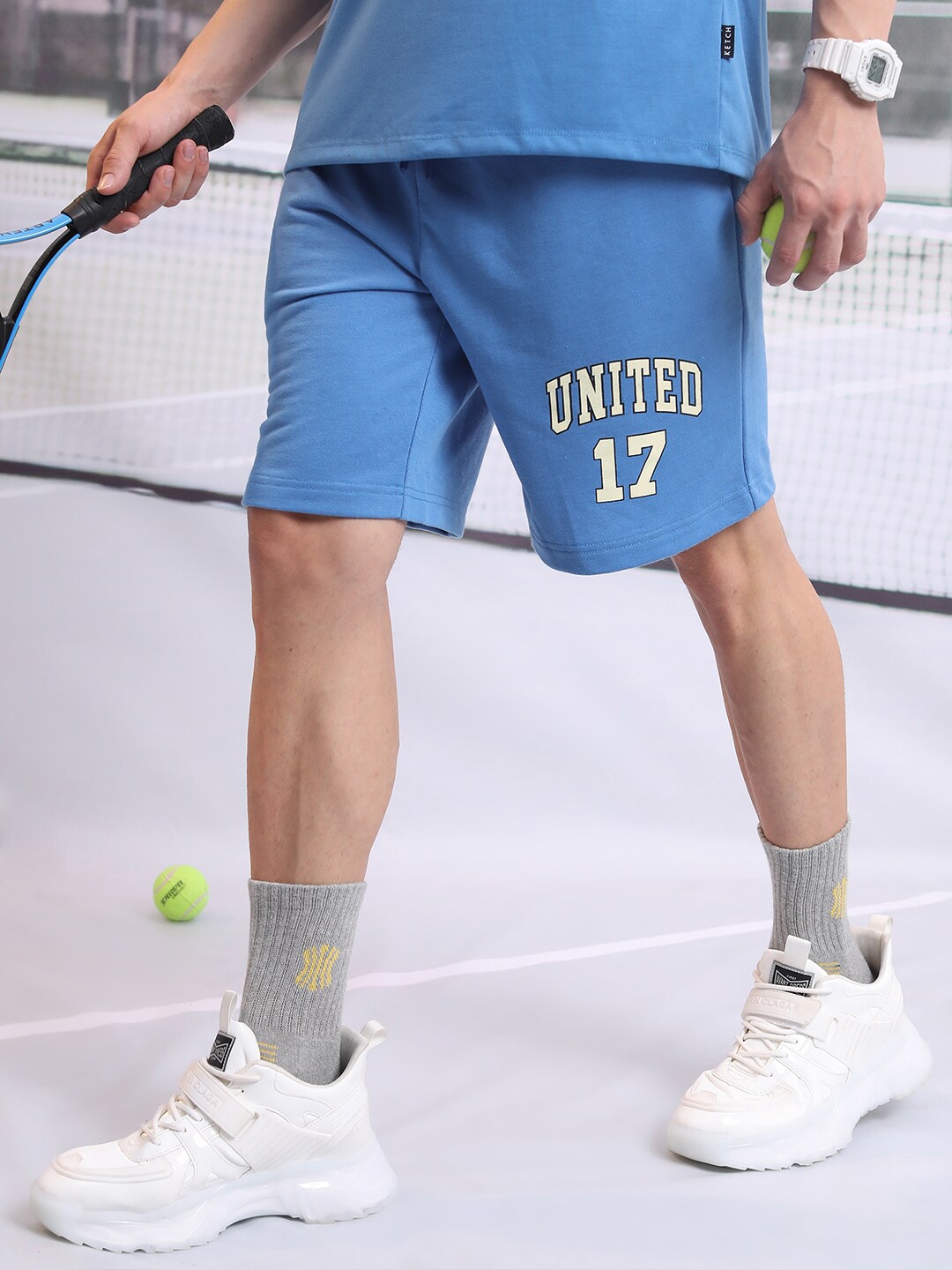 KETCH Men Blue Mid Rise Sports Shorts