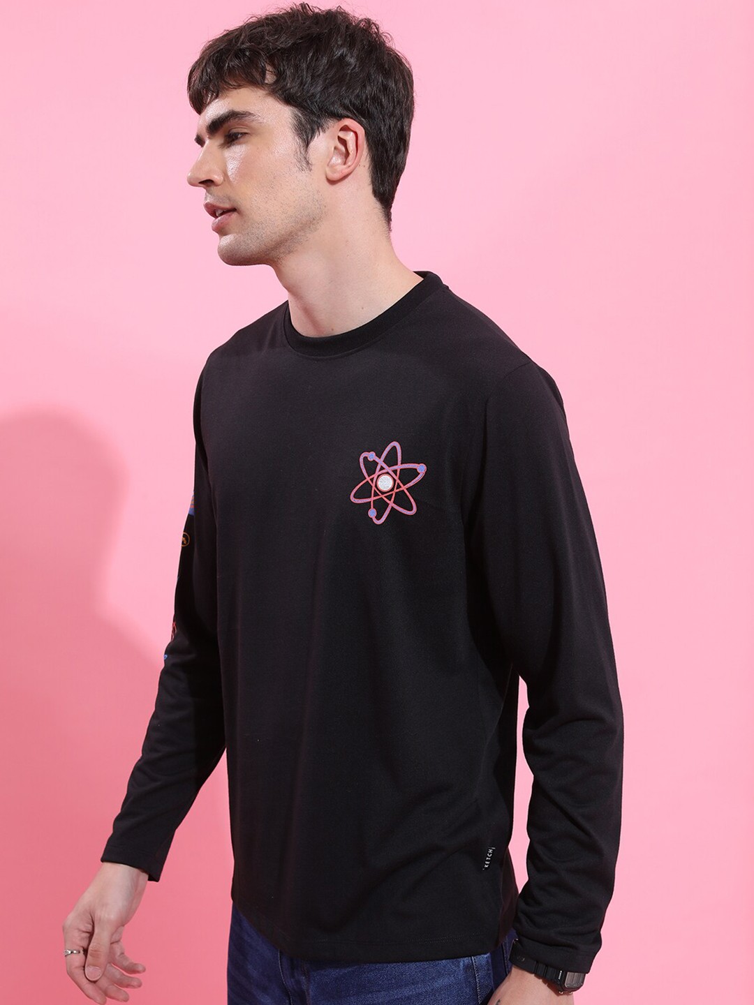 

KETCH Black Typography Printed Round Neck Relaxed Fit Casual T-Shirt