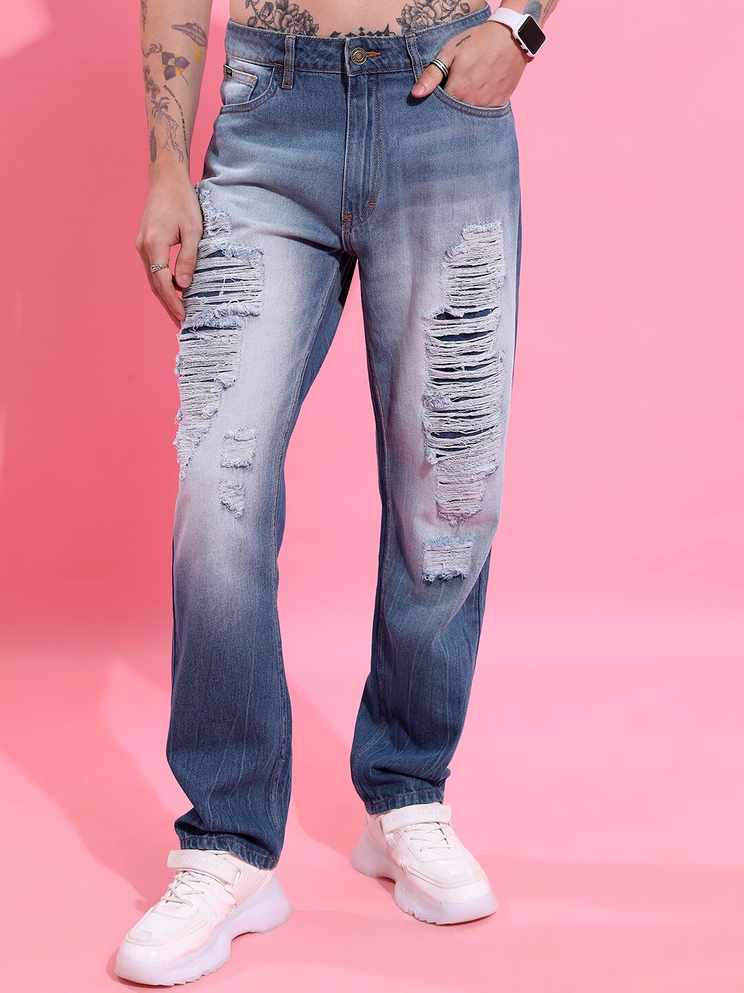 

HIGHLANDER Men Relaxed Straight Fit Ankle Length Jeans, Blue