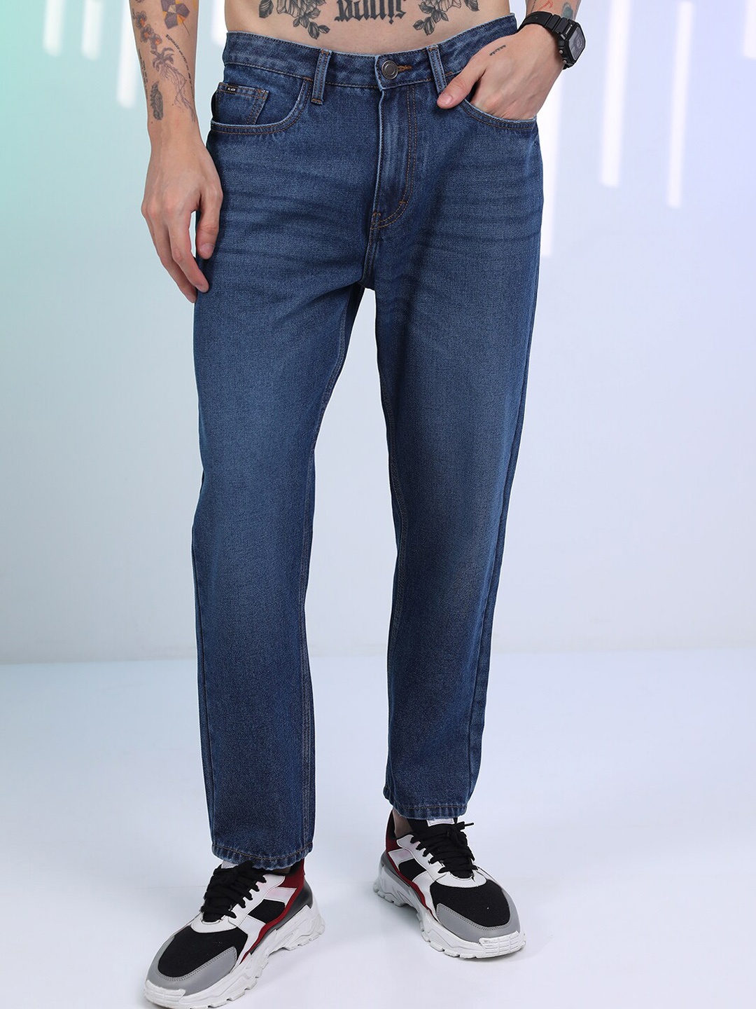 

HIGHLANDER Men Straight Fit Cropped Jeans, Blue