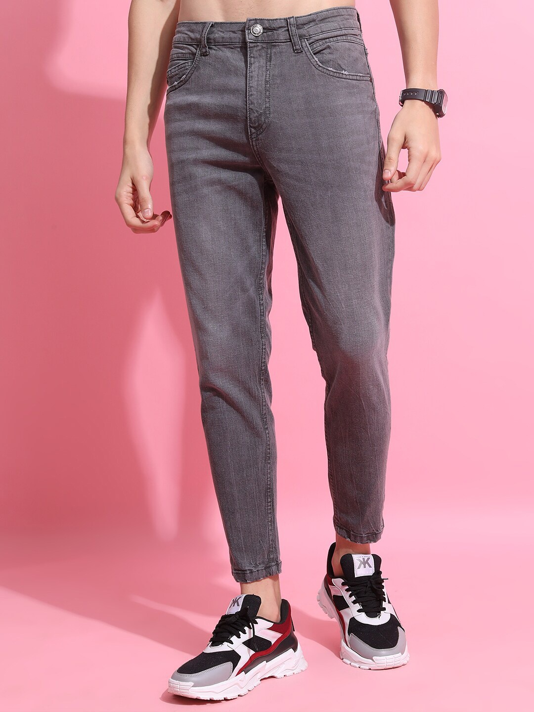 

HIGHLANDER Men Super Skinny Fit Crop Jeans, Grey
