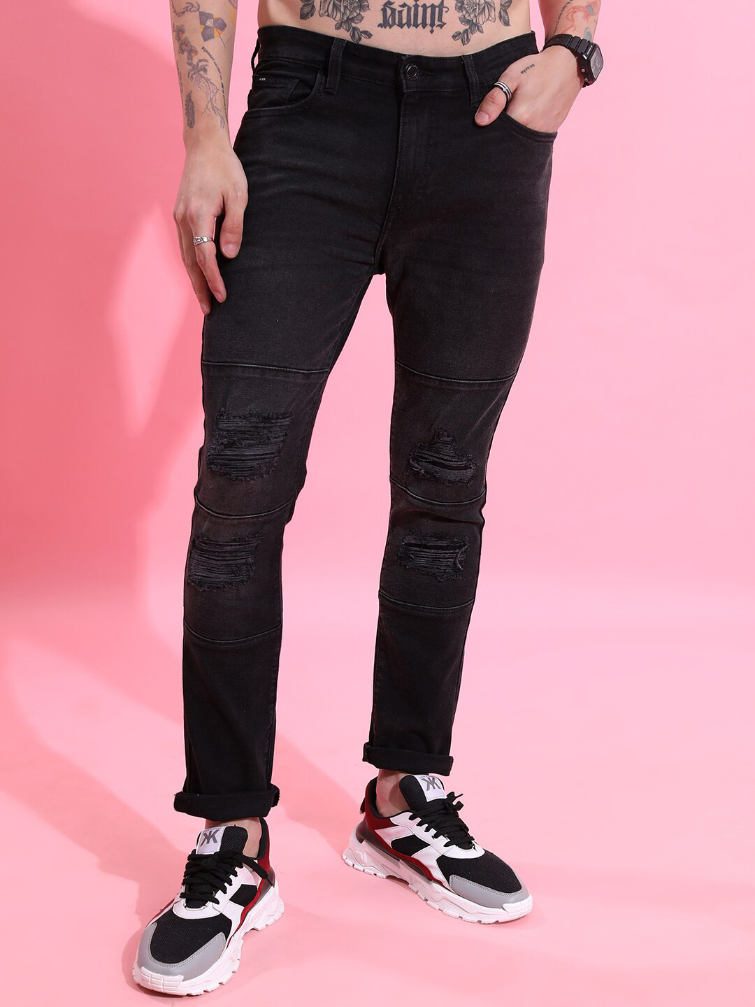 

HIGHLANDER Men Skinny Fit Stretchable Jeans, Black