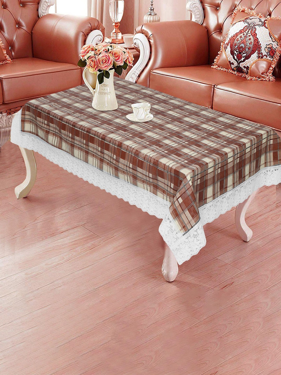 

Dakshya Industries Brown Checked Printed Rectangular Table Covers
