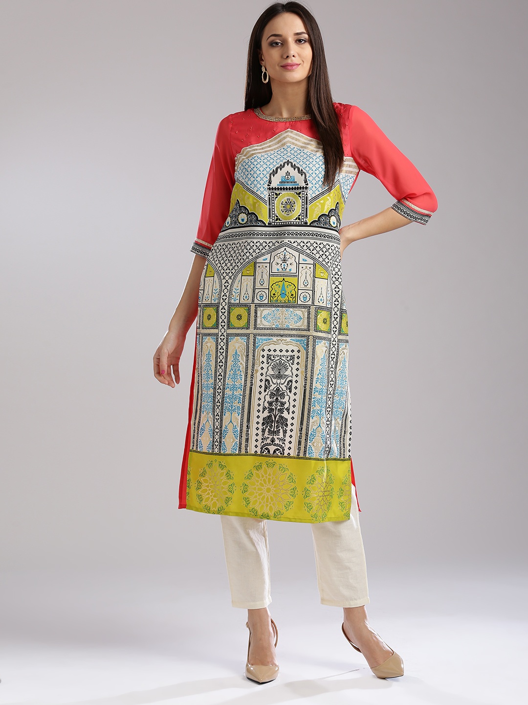 

WISHFUL by W Women Multicoloured Quirky Print Straight Kurta, Multi