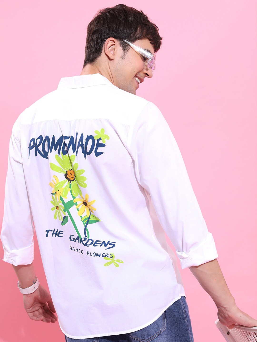 

HIGHLANDER Slim Fit Graphic Printed Cotton Casual Shirt, White