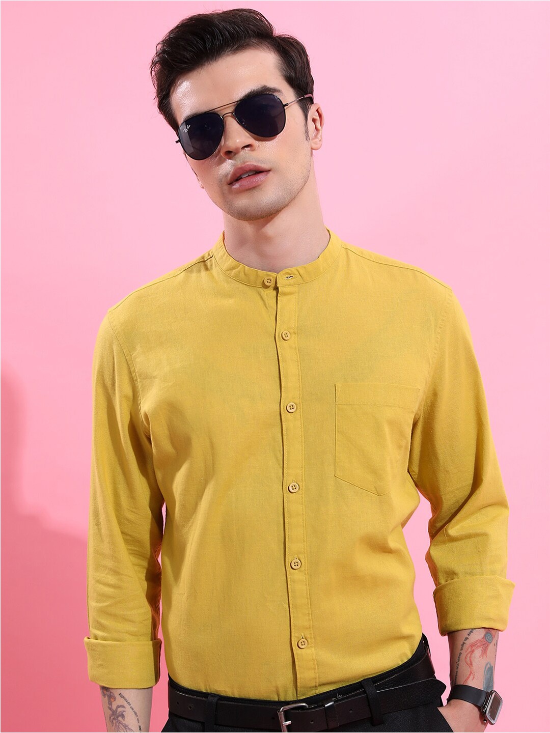 

HIGHLANDER Slim Fit Cotton Casual Shirt, Mustard